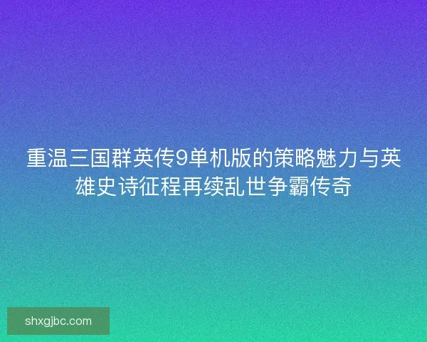 重温三国群英传9单机版的策略魅力与英雄史诗征程再续乱世争霸传奇