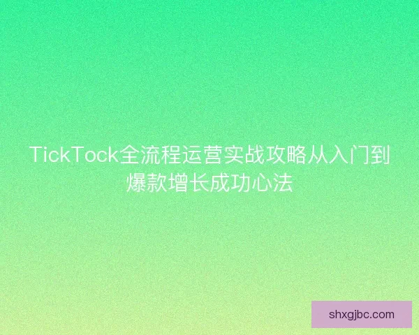 TickTock全流程运营实战攻略从入门到爆款增长成功心法 TickTock全流程运营实战攻略从入门到爆款增长成功心法